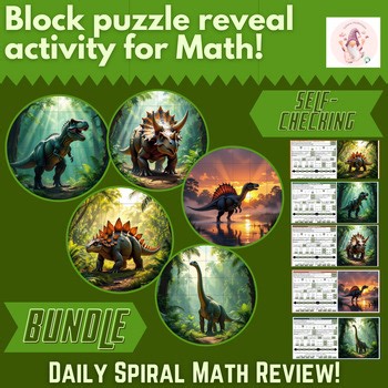 NO PREP Digital Block Puzzle Reveal -  Dinosaurs Math Spiral Review - Week 6