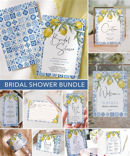 Italian Bridal Shower Bundle Mediterranean Blue Tile Bridal Shower Invite Wedding Shower Decorations Favors Lemon Bridal Shower Amalfi Coast - Etsy