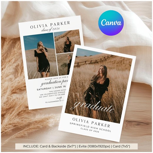 Minimalist Photo Graduation Announcement Template, Elegant Script Grad Invite, Mobile Evite & 5x7 Card, Editable Canva - Etsy