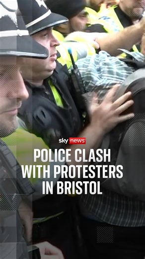 82K views · 631 reactions | Demonstrations under the Abolish Asylum System slogan were confronted with anti-racism counter-protestors in Bristol. Footage shows mounted police separating the two groups in the Castle Park, with officers scuffling with protesters. #Bristol #UKNews | Sky News | Facebook