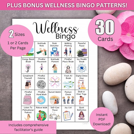 Wellness Bingo Game | Printable Mindful Group Activity for Teams, Classes, Groups & Family Gatherings | Instant Download - Etsy