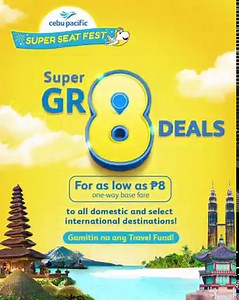 12K views · 5.4K reactions | The w8 is over for the GR8 #CEBSuperSeatFest Sale! For as low as P8 one-way base fare, you can fly to all domestic and select international destinations any time from Sept. 1, 2022 to Feb. 28, 2023! 8’s time to use your Travel Fund, too! Don’t W8… book your seats NOW at cebupacificair.com! | Cebu Pacific Air | Facebook