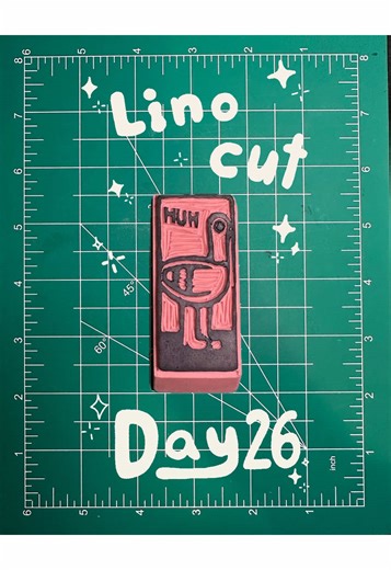 Day 26 of Lino cut everyday in November! Today we have a confused pigeon in rain boots! #linocut #linocutprint #eraser #stamp #pigeon