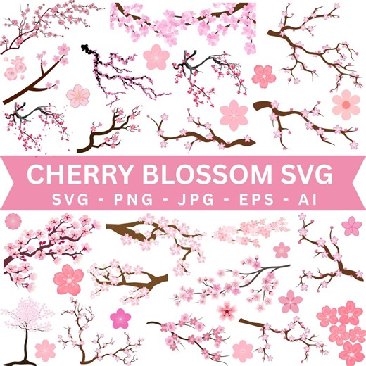 Cherry Blossom SVG Bundle, Cherry Blossom Png, Sakura Blossom Svg, Cherry Tree Svg, Cherry Blossom Outline, Cherry Flower Svg, Pink Flower - Etsy