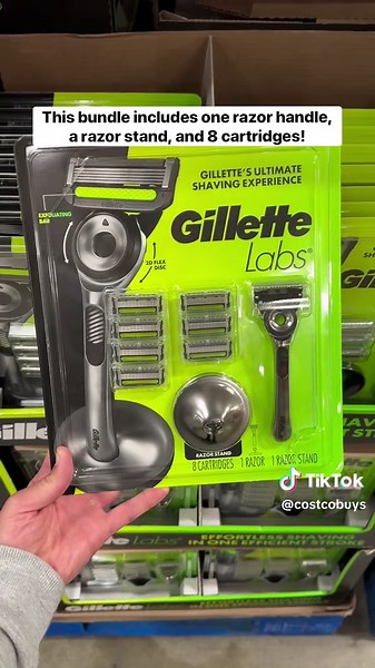 🪒 #GilletteLabs razor is at Costco NOW! #GillettePartner This awesome bundle includes one razor handle, a razor stand, and 8 cartridges…it’s an AMAZING value for under $20! 👏🏼 🤩 GilletteLabs provides a comfortable, efficient, and clean shaving experience! The green bar releases trapped hairs for a close, comfortable shave. Plus the FlexDisc contours to your face, making sure no hair is missed! 🙌🏻 This AWESOME GilletteLabs razor deal is only available at Costco until stock runs out so…grab 