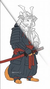 🗡️ Samurai Cat in Full Armor – From Sketch to Life! 🐱
