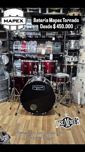 Drummer Drum Shop on Instagram: "😉 Usados: Bateria Mapex desde $ 450.000! 🥁 Bateria Mapex tornado: 22, 12, 13, 16 mas tambor 14x5.5. 🌲 Madera: Poplar ⚙️ Fierros: HI Hat, Pedal de bombo, Pie plato y Soporte de tambor. Platos: Mapex nuevos Hi Hat 14" y Crash 16". Incluye palos. 💰 OPCION A: 4 cascos sin tambor, sin fierros y sin platos: $ 450.000 💰 OPCION B: 5 cascos con tambor, sin fierros y sin platos: $ 550.000 💰 OPCION C: 5 cascos con tambor, fierros (hi hat, pedal bombo, pie plato y sopo
