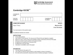 Computer science Cambridge iGCSE 0478/12 May/June 2021 paper