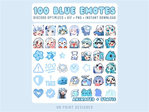 100 BLUE EMOTES Pack, for Discord Server and Twitch Stream, Cute Kawaii Emojis, Anime Memes, Animated Gif and Static, Pre-named, Sizes Set - Etsy