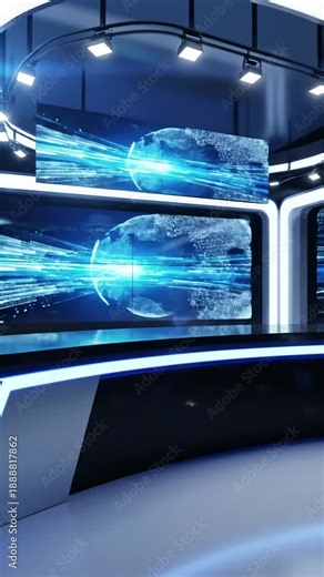 Digital Control Room Displays with tv studio news newsroom background for broadcasts blurred of at station channel design 3d rendering green screen distortion, overlay, glitch, static noise, scan