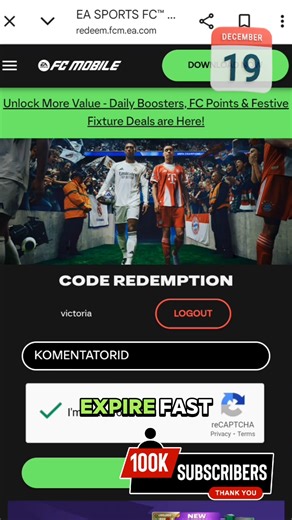 FC Mobile New Redeem Code 🎁 | 19 December 2025 | Free diamonds 💎& Packs!#shorts #viral #fcmobile