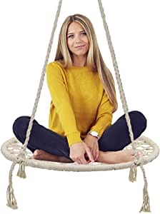 Sorbus® Hammock Chair Macrame Swing, 265 Pound Capacity, Perfect for Indoor/Outdoor Home, Patio, Deck, Yard, Garden (Macrame Round Swing - Cream)