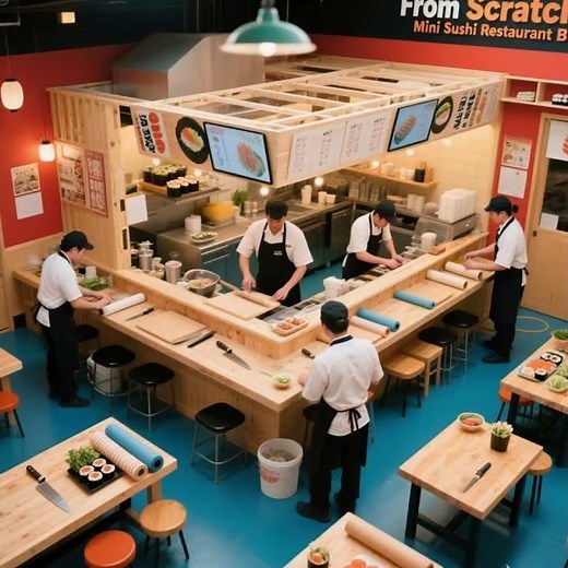 From Scratch: Mini Sushi Restaurant Build (Time-Lapse)