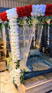 Bridal Room Decoration Ideas 2026 | Red White Flower Canopy Bed + Fairy Lights | Shaadi Room Setup