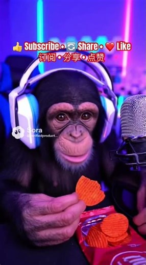 ASMR chimp eats hot chip🔥黑猩猩挑战辣片😂 #asmr #hotchip #funny
