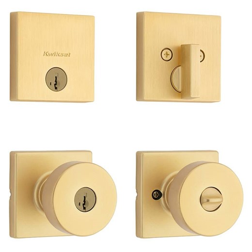 Reviews for Kwikset Pismo Satin Brass Keyed Entry 2.85 in. Square Rose Round Door Knob and Deadbolt Combo Pack Featuring SmartKey Security | Pg 2 - The Home Depot