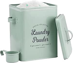 Mint Green Laundry Powder Container with Scoop - Farmhouse Powder Storage Metal Organizer