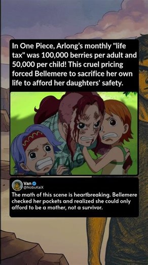In One Piece, Arlong’s monthly life tax was 100,000 berries per adult and 50,000 per child! This cru