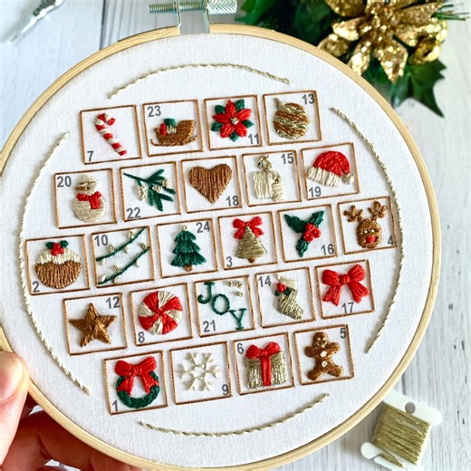 Christmas Advent Calendar Embroidery Kit – Beginner DIY Hand Embroidery Craft, Festive Holiday Sewing Gift - Etsy