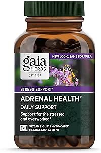 Gaia Herbs Adrenal Health Daily Support - Herbal Supplement with Ashwagandha, Holy Basil & Schisandra - Help Maintain Healthy Energy & Stress Levels* - 120 Vegan Liquid Phyto-Caps (60 Servings)