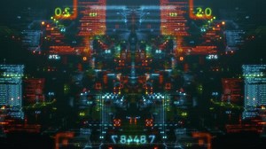 Futuristic HUD Interface with Animated Digital Data Display