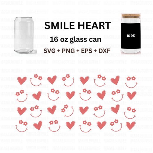 Smile Sweet Heart 16oz Glass Can SVG Bundle (svg, Png, Dxf, Eps) - Etsy