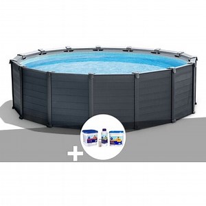 Kit piscine tubulaire Intex Graphite ronde 4,78 x 1,24 m   Kit traitement au chlore
