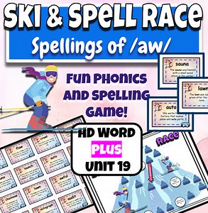 /aw/ Sound Phonics Ski Game | Spelling and Phonemic Awareness Activity Unit 19