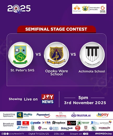 Playback: St. Peter’s, OWASS, and Achimota clashed for spot in 2025 NSMQ grand finale - MyJoyOnline