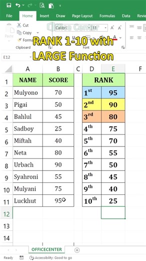 RANK 1-10 with LARGE Function INSTANTLY! #excel #dataextractor #exceltips #dataanlysis #microsoft
