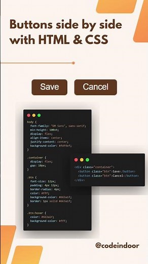 Buttons side by side with HTML and CSS #html #css #code #codeindoor