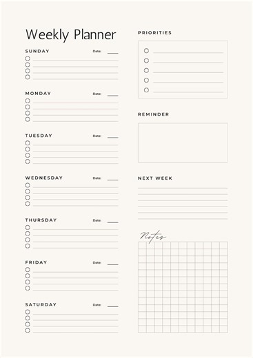 Minimalist Weekly Planner Printable | Productivity Schedule (instant Download) - Etsy UK