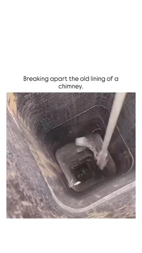 2026 on Instagram: "The post shares a 21-second video of a worker demolishing an old clay chimney flue liner from inside using a hammer attached to a long rope, capturing the satisfying cascade of debris in a first-person view, which has garnered over 7 million views in two days. This technique, known as flue tile breaking, is a standard step in chimney relining to remove deteriorated clay liners that can crack over time from heat and moisture, often replaced with stainless steel for better dura