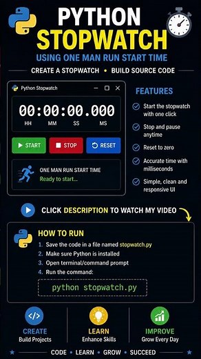 ⏱️ **Python Stopwatch Project | Beginner-Friendly Python Tutorial** #coding