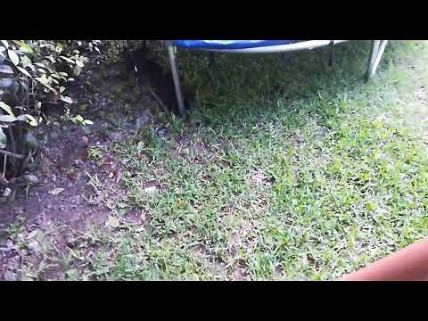 Leveling trampoline on uneven surface.