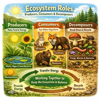Ecosystem Science Video Lesson | Producers, Consumers, Decomposers
