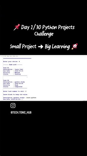 Follow @tech.tonic_hub for daily Python projects 🐍💻