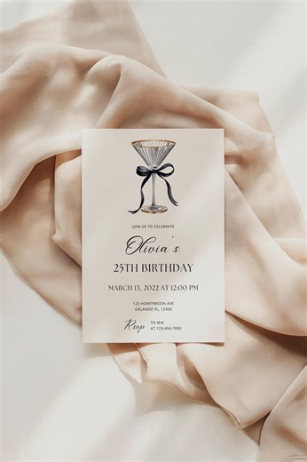 Editable Martini Birthday Invitation • Black Bow Cocktail Party Canva Template • Printable Adult Birthday Drink Invite • Digital Download - Etsy