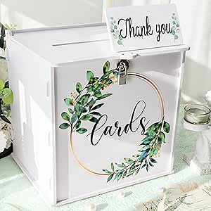 OurWarm Wedding Card Box with Lock, PVC Wedding Card Boxes for Reception, White Wedding Box for Cards and Money, Envelope Money Box Gift Card Box for Party Wedding Decor Graduation Baby Shower