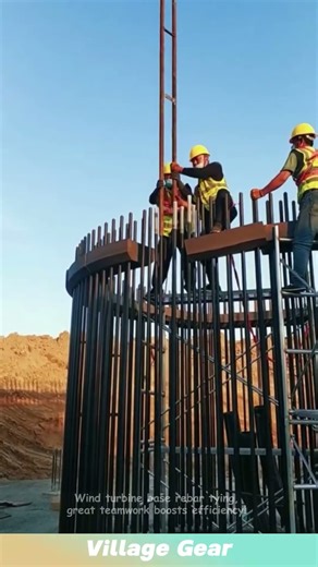 Wind turbine base rebar tying, great teamwork boosts efficiency! #rebar #windpower #teamwork