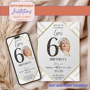 60th Birthday Invitation Canva Template | Digital & Print Ready | Editable 5x7 or 4x6 | Instant Download - Etsy