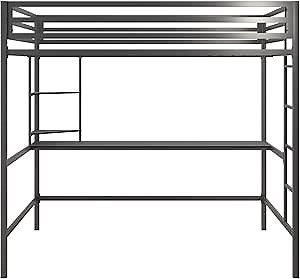 Novogratz Maxwell Metal Full Loft Bed with Desk & Shelves, Gray/Black
