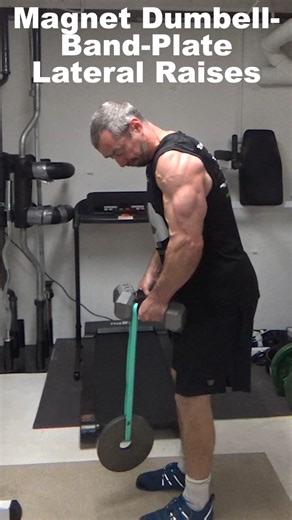 Nick Nilsson on Instagram: "Magnet-Dumbbell-Plate-Band Lateral Raises...one of the BEST lateral delt exercises I've ever found, not just an equipment salad. This combines two of my best lateral raise methods together to make something BETTER. I've honestly never felt my side delts worked like this before. It absolutely TORCHES the bottom stretch position all the way to top peak contracted position of the side delts. The "base" exercise is Dumbbell-Plate-Band Laterals - here's a link to the origi