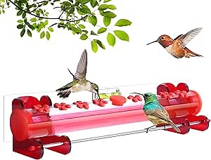 Hummingbird Feeder for Outdoors Window with Stand - Window Humming Bird Feeder for Outside Acrylic Bee Proof Huming Feeding, Wall Mounted Huming Feeder With Strong Sticker & Easy Cleaning Brush (8 Oz)