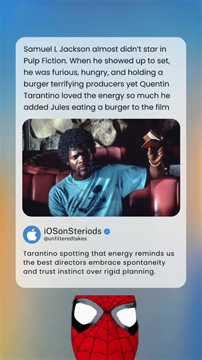 Samuel L Jackson almost didn’t star in Pulp Fiction. When he showed up to set, he was furious, hungry, and holding a burger terrifying producers yet Quentin Tarantino loved the energy so much he added Jules eating a burger to the film | A-Wholesome