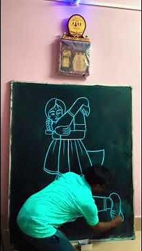Learn how to draw father and daughter drawing from T letter || chalk Art' on blackboard || 👨‍🏫♥️