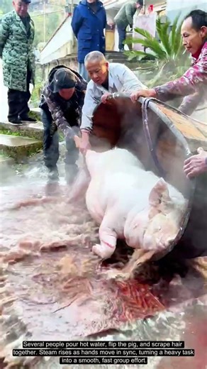 Teamwork Pig Hair Cleaning: A Traditional Method That Saves Effort