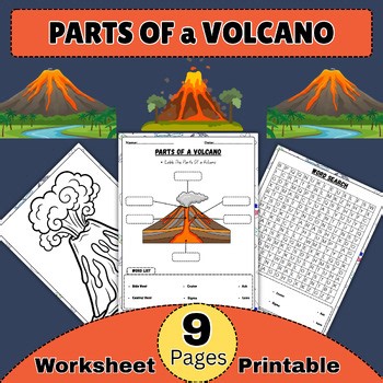 Parts of a Volcano | Earth Science Labeling Worksheet + Word Search | Activities