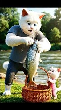 The Catch of the Day: Fishing & Cooking with Cat & Kitten. #shorts #cutecat #aivideo #animalrescue