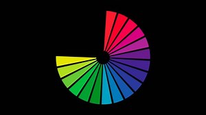 Colour circle animation on transparent background with alpha channel 24 colours. Appearance of all rainbow colours and rotation in a circle. Drawing schools, palette for artist